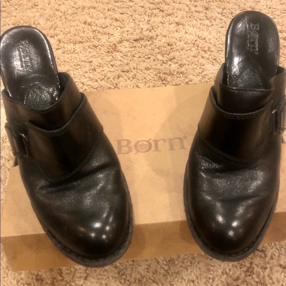 Black Born leather heeled mules